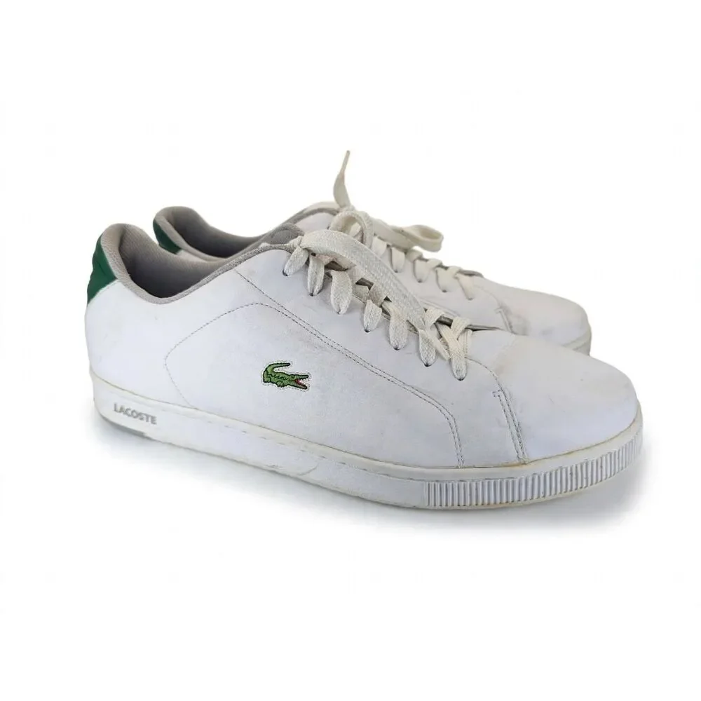 Lacoste Carnaby Evo Mens 15 White Leather Sneaker Green Croc Pre-Owned